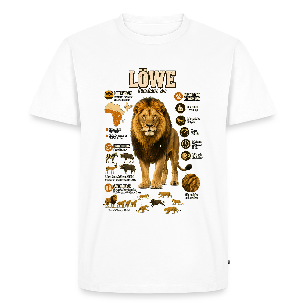 Löwe – König der Savanne | Tier-Infografik | Men’s Premium T-Shirt - Weiß