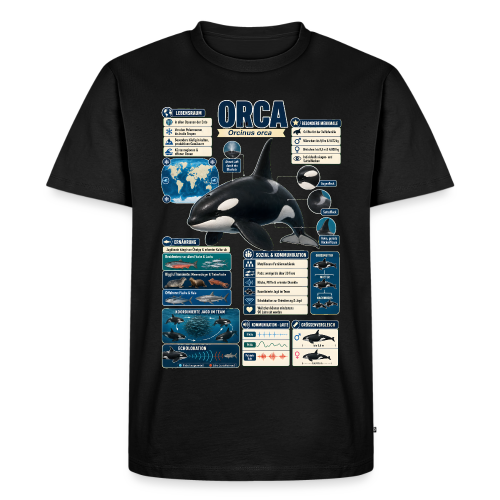 Orca Infografik – Faszinierende Fakten über den Schwertwal | Männer Premium T-Shirt - Schwarz