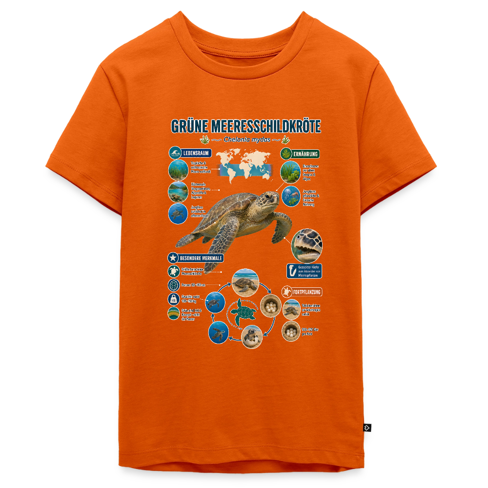 Grüne Meeresschildkröte Infografik – Faszinierende Fakten über den sanften Ozeanbewohner | Teenager Premium T-Shirt - Orange 