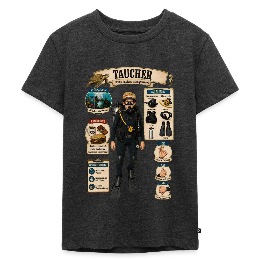 Kleiner Taucher – Homo sapiens subaquaticus | Kinder Premium T-Shirt - Anthrazit meliert
