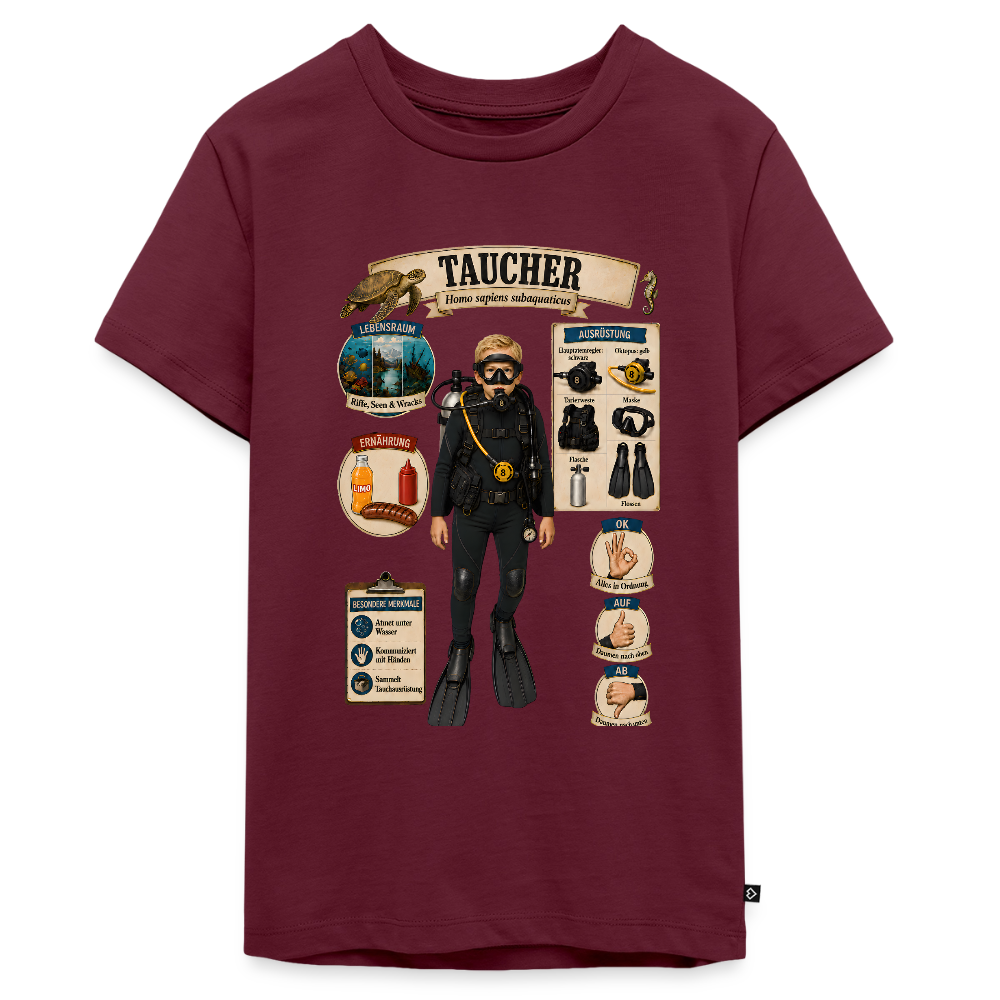 Kleiner Taucher – Homo sapiens subaquaticus | Teenager Premium T-Shirt - Burgunderrot