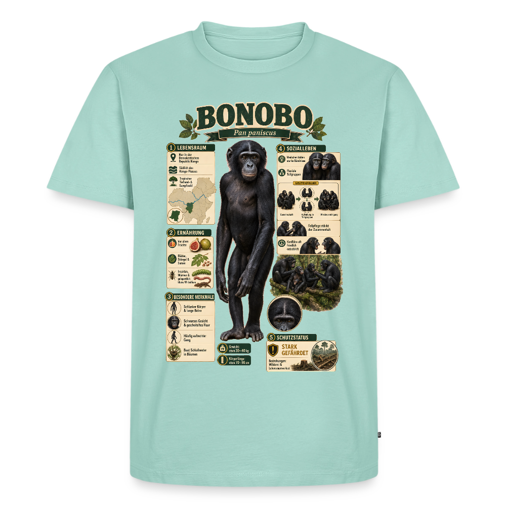 Bonobo Infografik – Faszinierende Fakten über unsere friedlichen Verwandten | Männer Premium T-Shirt - Mint 