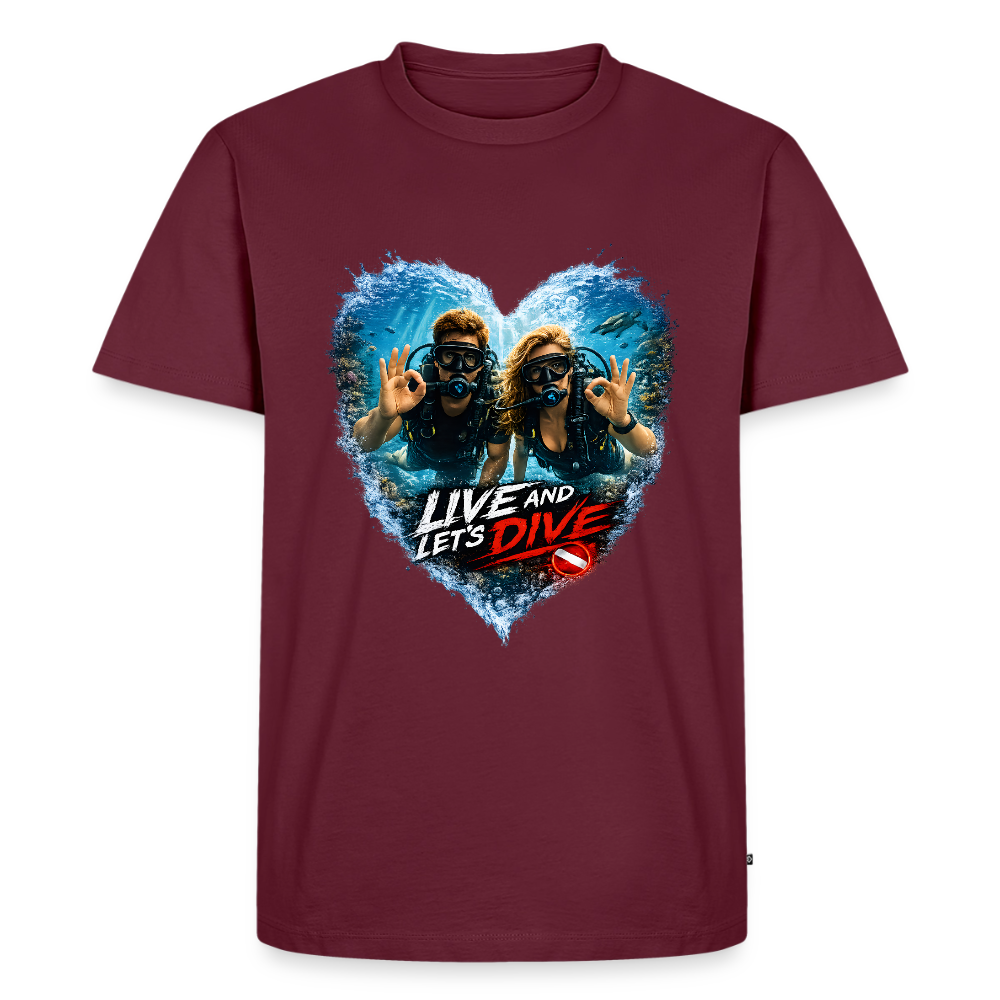 Live And Let's Dive Taucher Paar Herz | Männer Premium T-Shirt - Burgunderrot