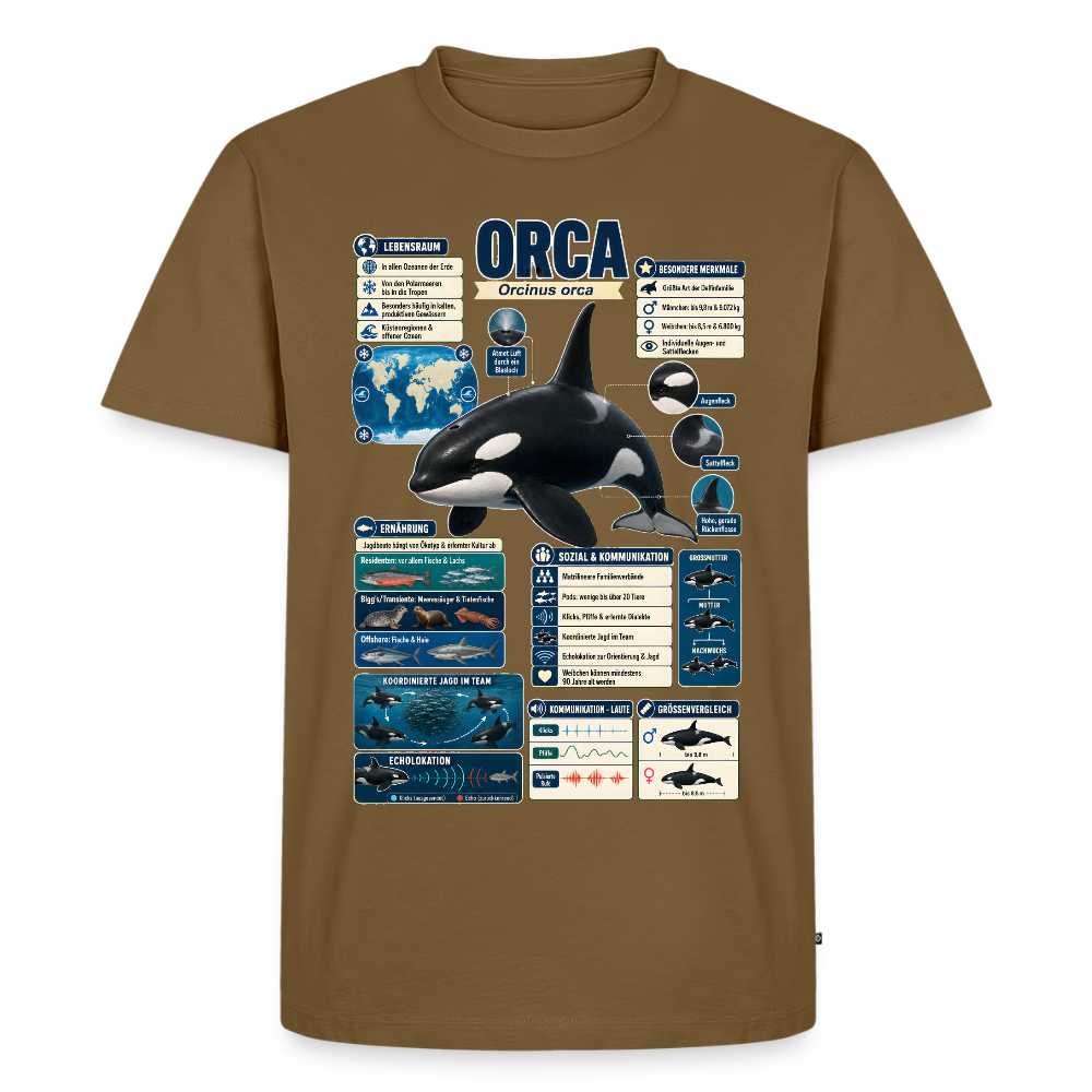 Orca Infografik – Faszinierende Fakten über den Schwertwal | Männer Premium T-Shirt - Nussbraun