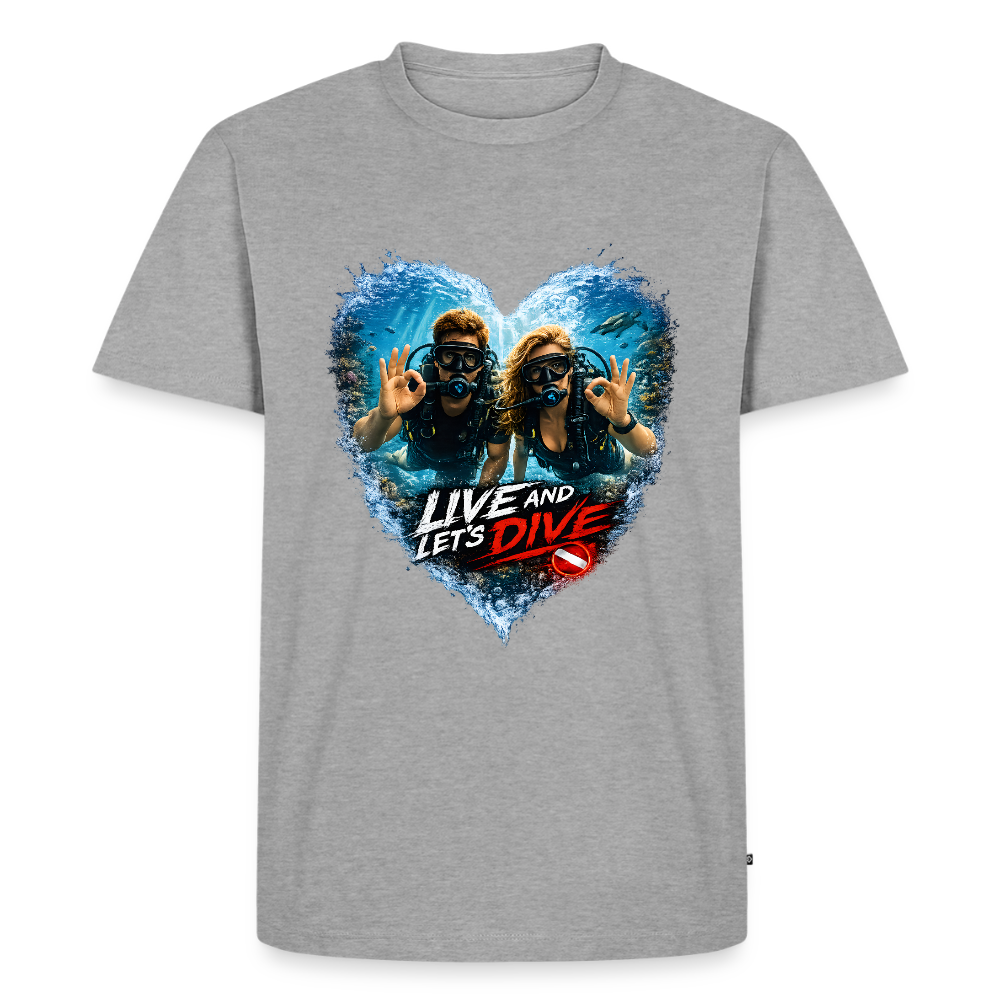 Live And Let's Dive Taucher Paar Herz | Männer Premium T-Shirt - Grau meliert