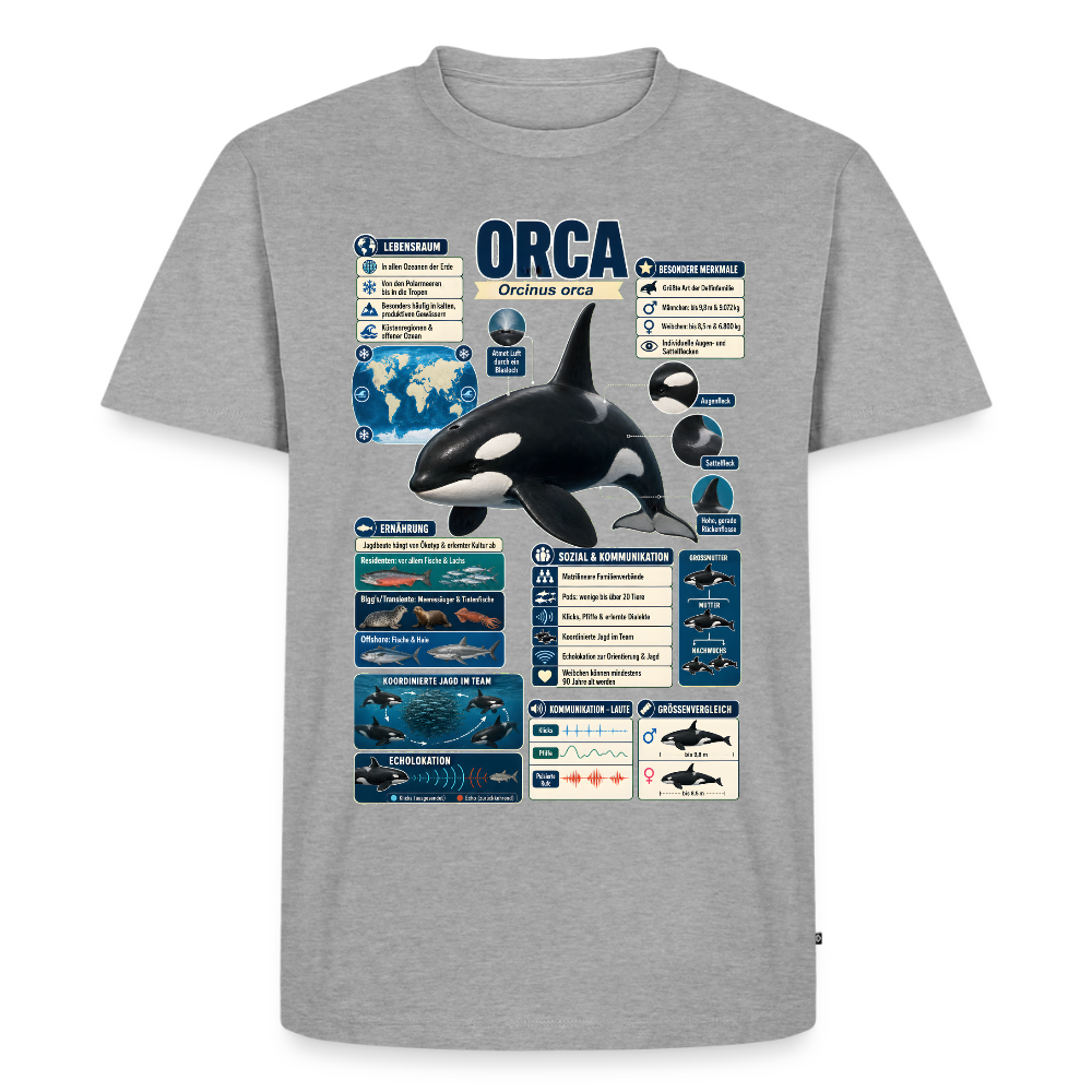 Orca Infografik – Faszinierende Fakten über den Schwertwal | Männer Premium T-Shirt - Grau meliert