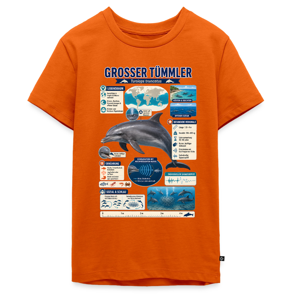 Großer Tümmler Infografik – Spannende Fakten über den intelligenten Delfin | Teenager Premium T-Shirt - Orange 