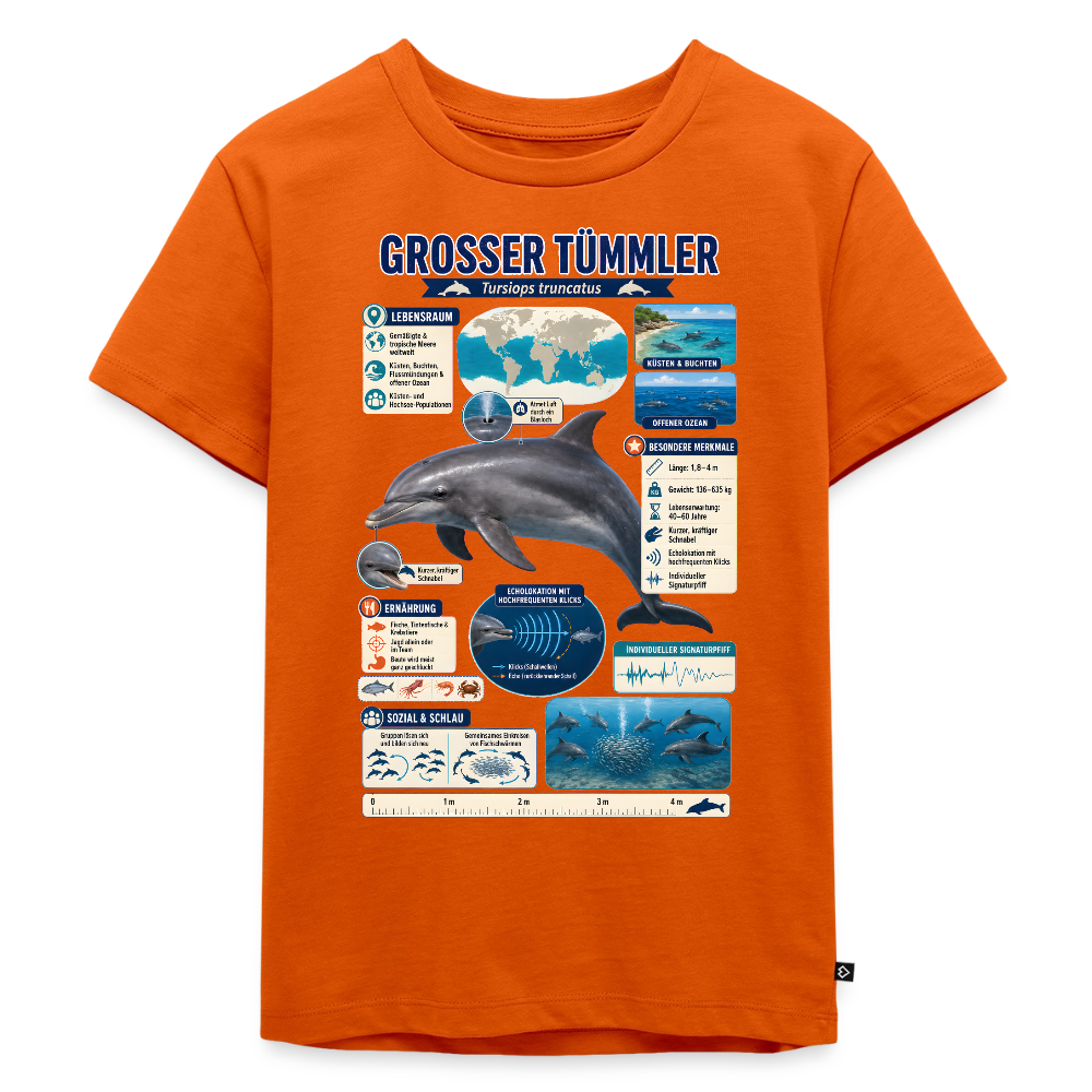 Großer Tümmler Infografik – Spannende Fakten über den intelligenten Delfin | Kinder Premium T-Shirt - Orange 