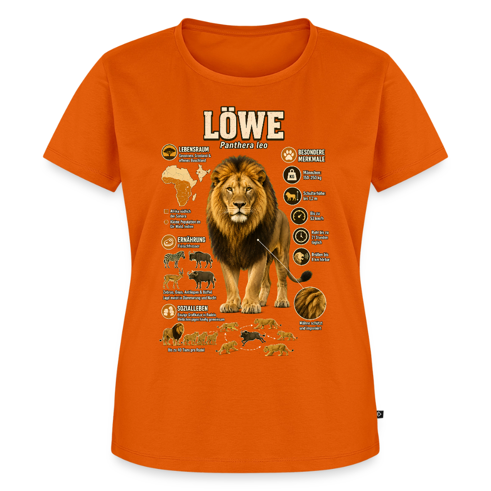 Löwe – König der Savanne | Tier-Infografik | Frauen Premium T-Shirt - Orange 