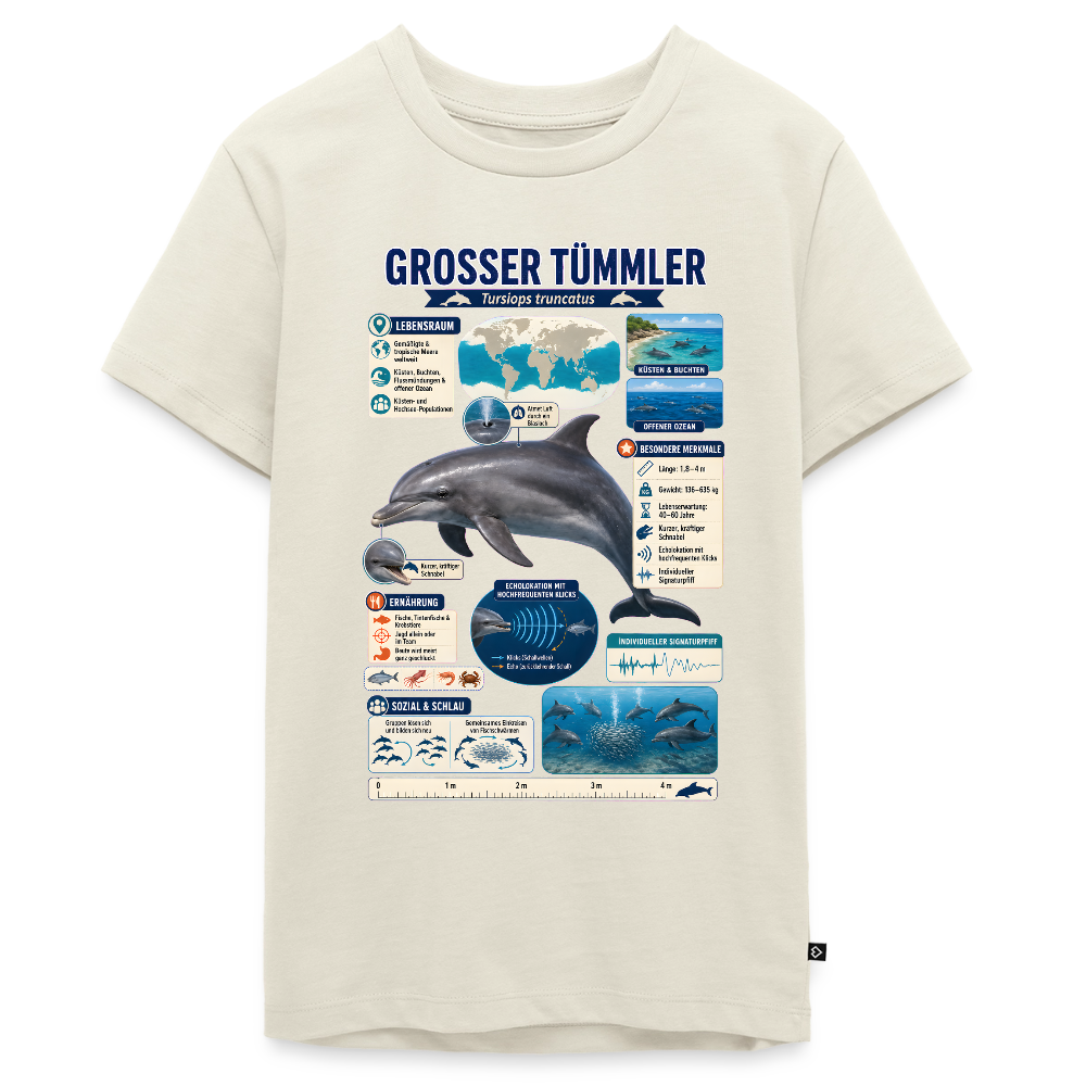 Großer Tümmler Infografik – Spannende Fakten über den intelligenten Delfin | Teenager Premium T-Shirt - Naturweiß