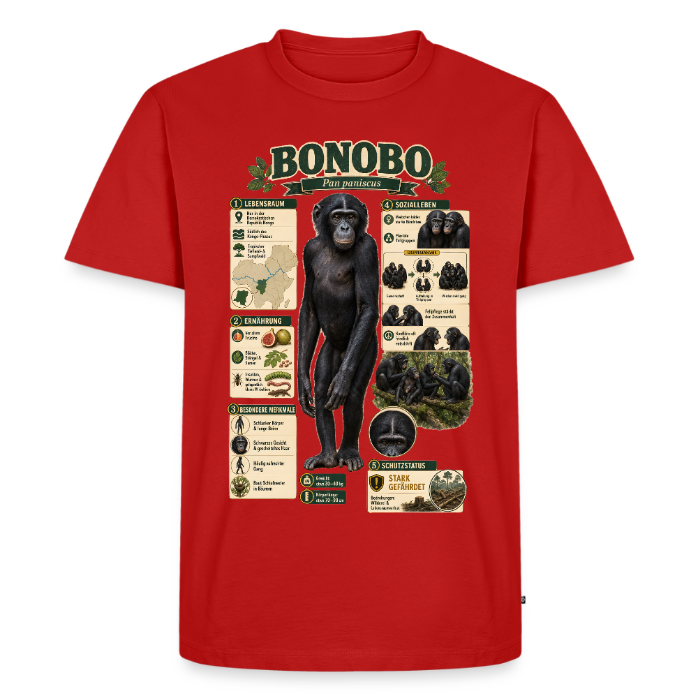 Bonobo Infografik – Faszinierende Fakten über unsere friedlichen Verwandten | Männer Premium T-Shirt - Rot
