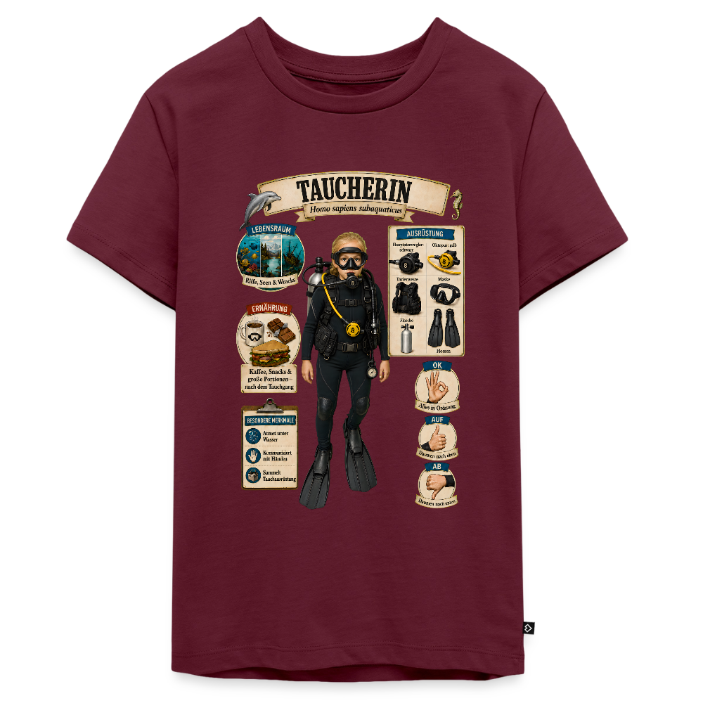 Kleine Taucherin – Homo sapiens subaquaticus | Teenager Premium T-Shirt - Burgunderrot