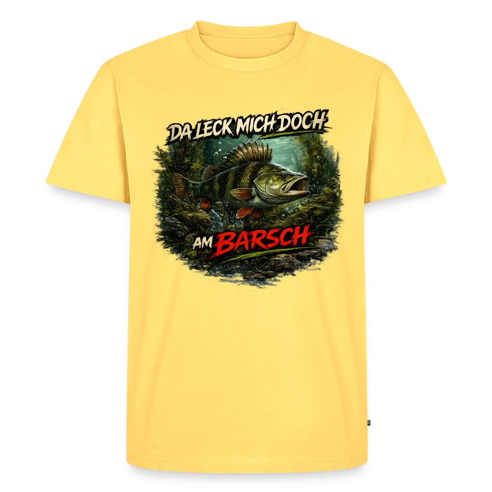 Da leck mich doch am Barsch – Deutscher Flussbarsch | Lustiges Angler Männer Premium T-Shirt - Pastellgelb
