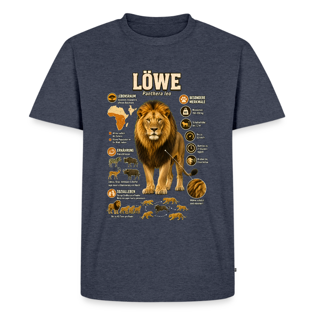 Löwe – König der Savanne | Tier-Infografik | Men’s Premium T-Shirt - Jeansblau 