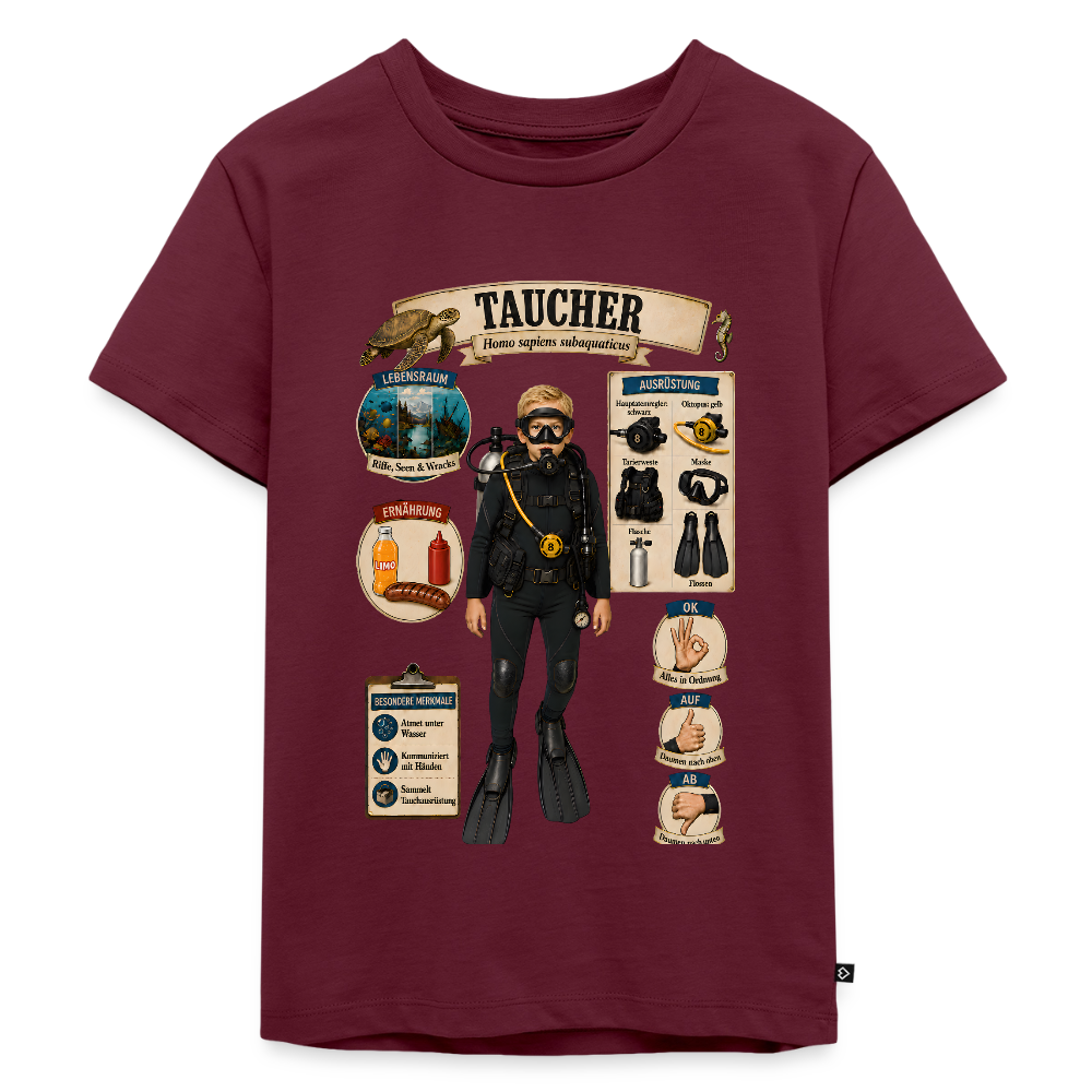 Kleiner Taucher – Homo sapiens subaquaticus | Kinder Premium T-Shirt - Burgunderrot