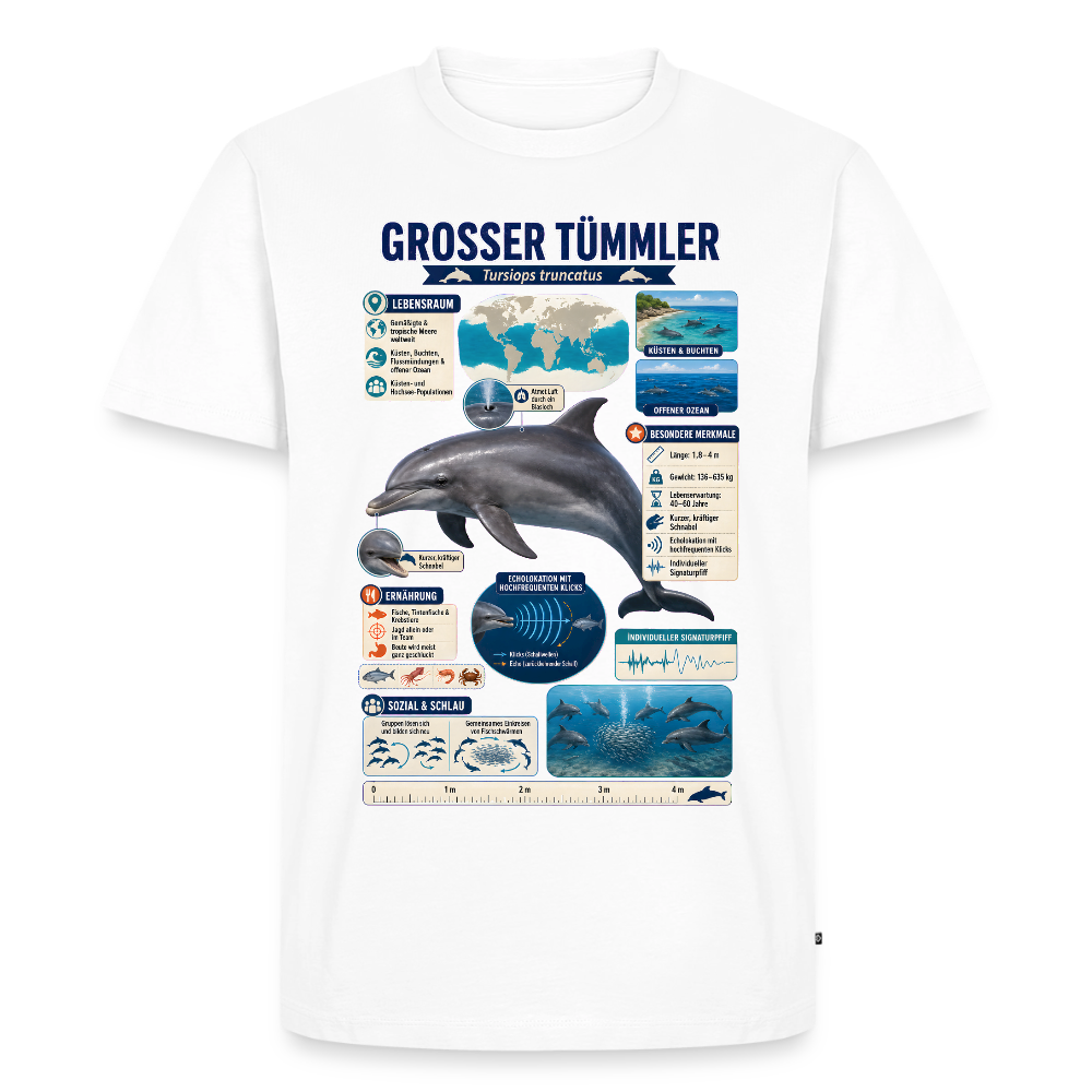 Großer Tümmler Infografik – Spannende Fakten über den intelligenten Delfin | Männer Premium T-Shirt - Weiß