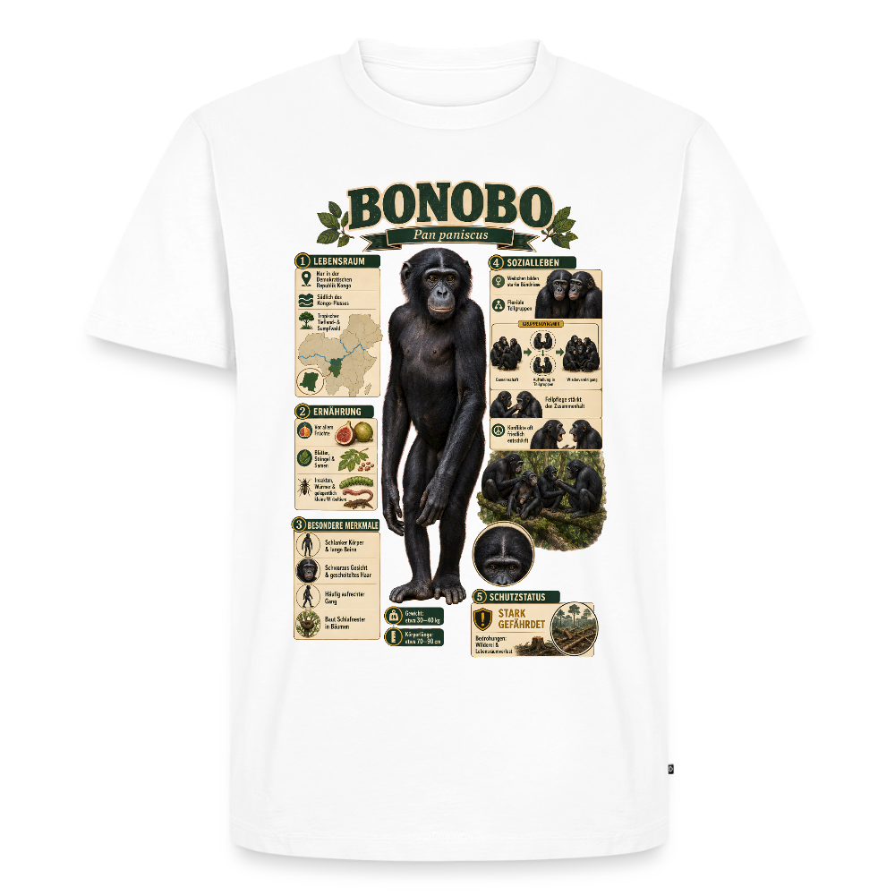 Bonobo Infografik – Faszinierende Fakten über unsere friedlichen Verwandten | Männer Premium T-Shirt - Weiß