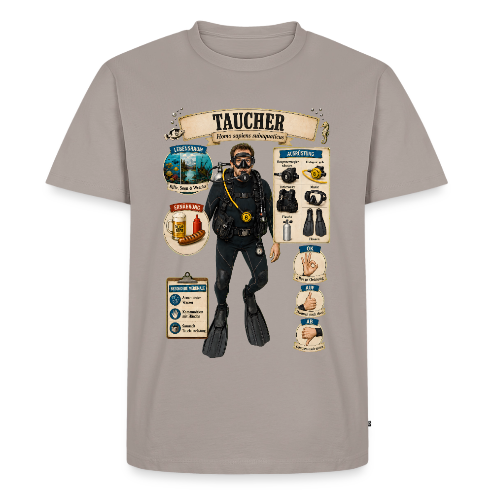 Taucher Infografik – Homo sapiens subaquaticus | Männer Premium T-Shirt - Taupe