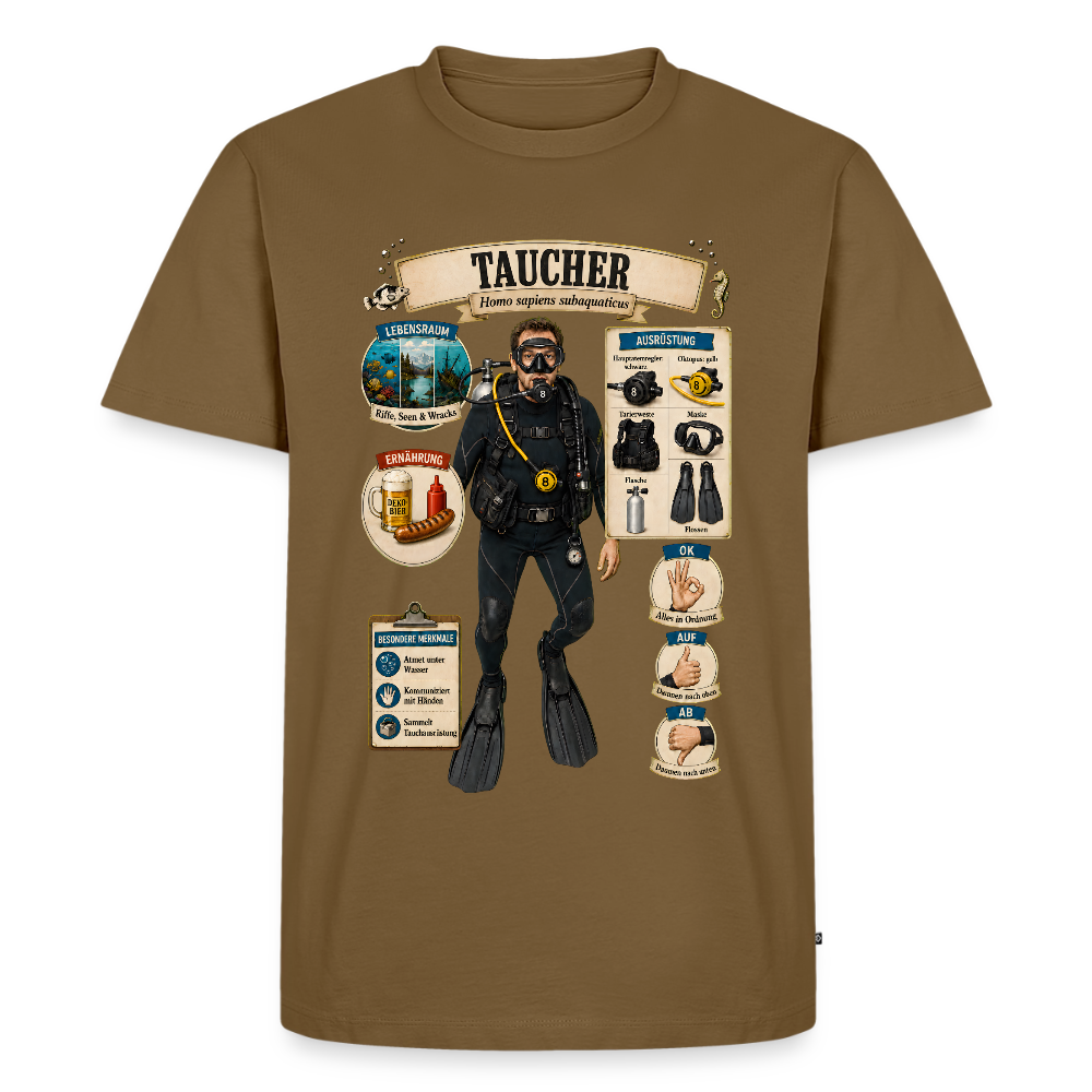 Taucher Infografik – Homo sapiens subaquaticus | Männer Premium T-Shirt - Nussbraun