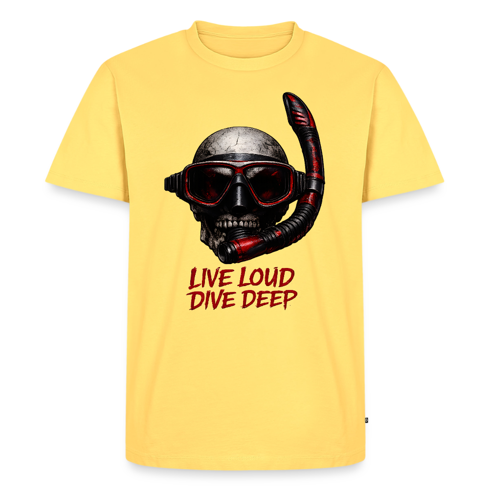 Live Loud Dive Deep – Taucher Totenkopf | Männer Premium T-Shirt - Pastellgelb