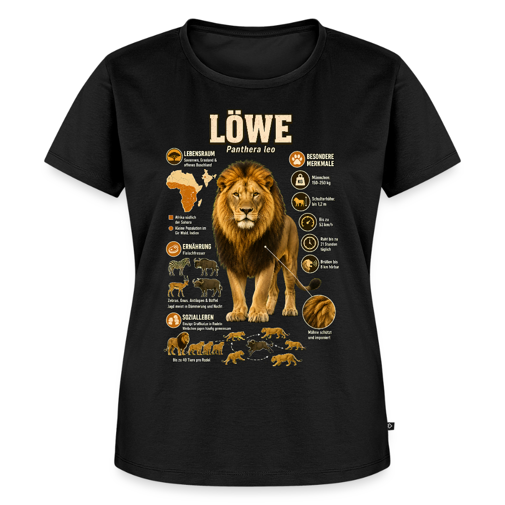 Löwe – König der Savanne | Tier-Infografik | Frauen Premium T-Shirt - Schwarz