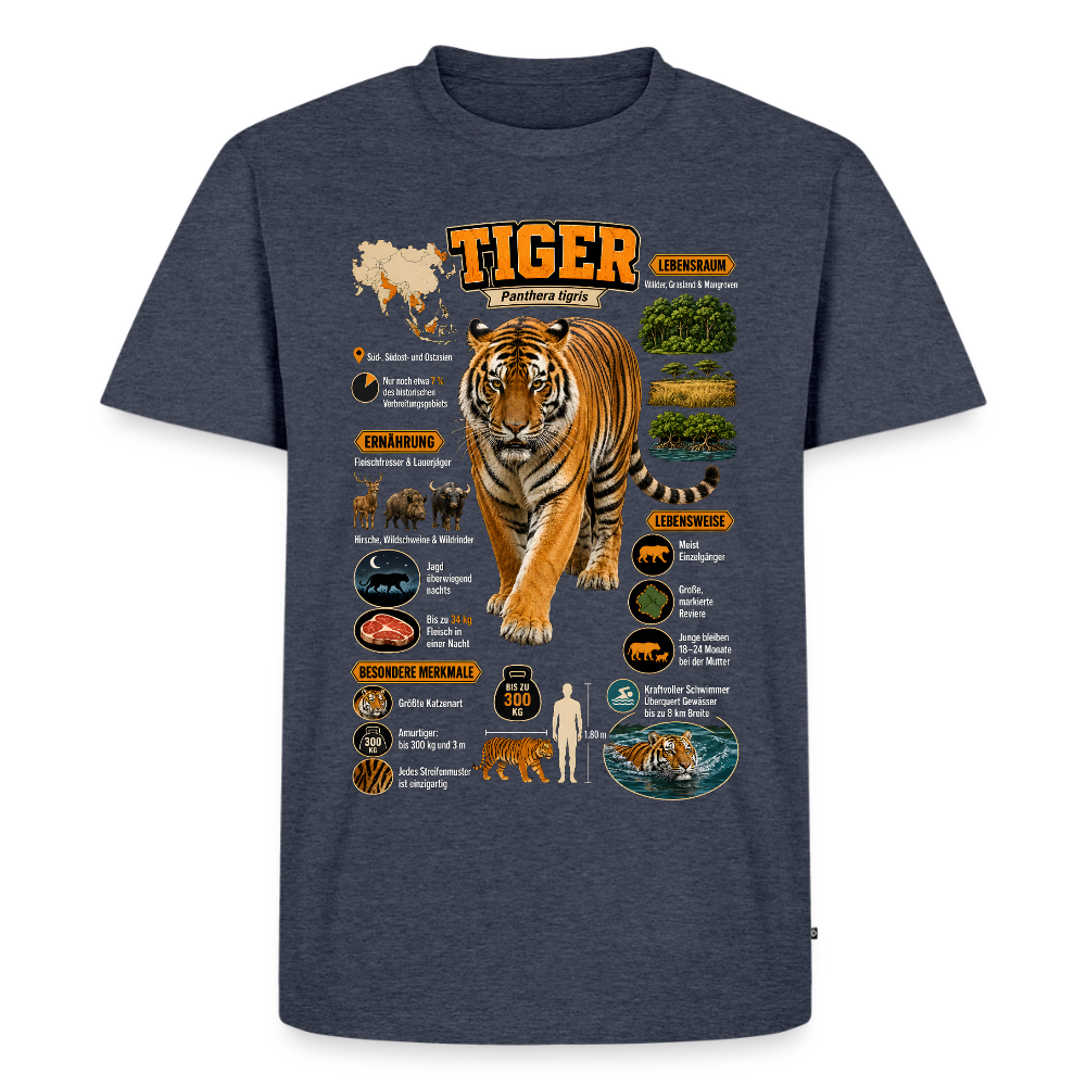 Tiger Infografik – Wissen über den König des Dschungels | Männer Premium T-Shirt - Jeansblau 