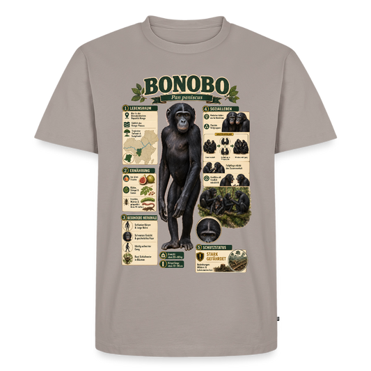 Bonobo Infografik – Faszinierende Fakten über unsere friedlichen Verwandten | Männer Premium T-Shirt - Taupe