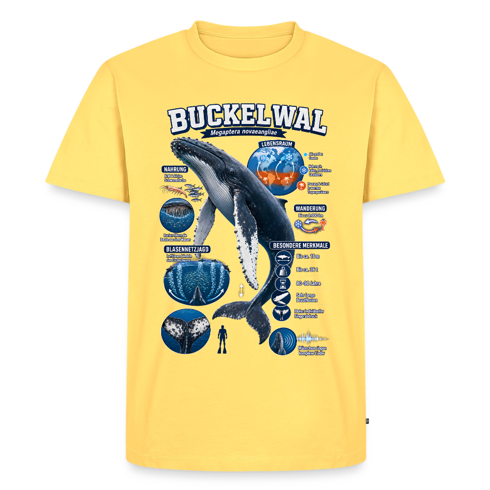 Buckelwal Infografik – Faszinierende Fakten über den Ozeanriesen | Männer Premium T-Shirt - Pastellgelb