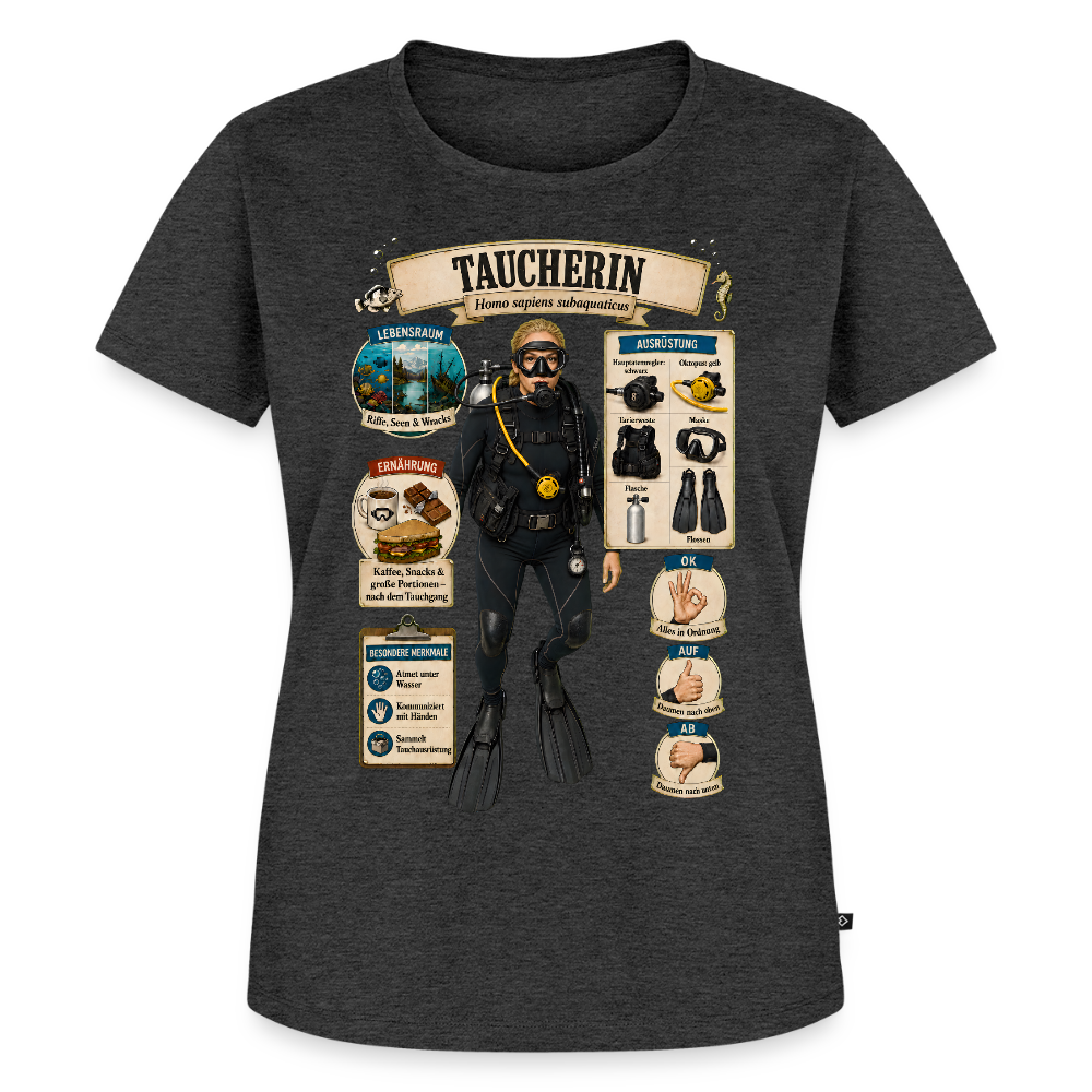 Taucherin – Homo sapiens subaquaticus | Frauen Premium T-Shirt - Anthrazit meliert