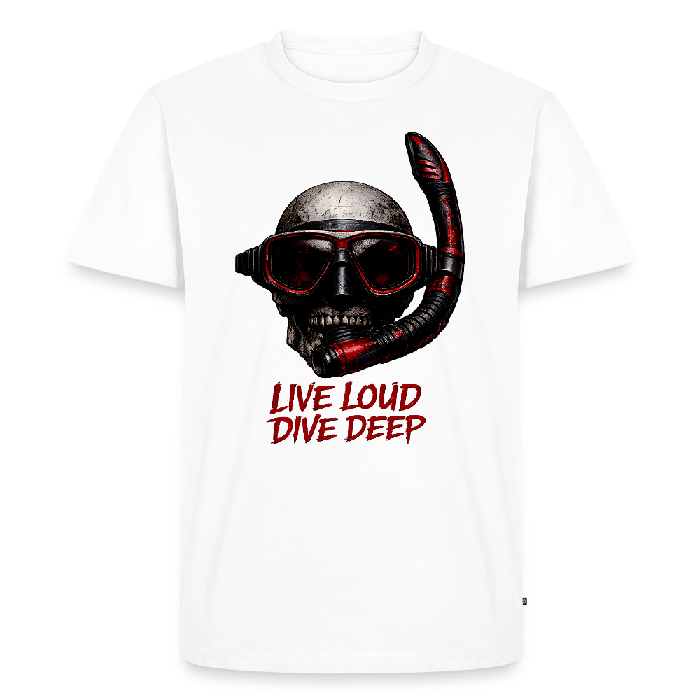 Live Loud Dive Deep – Taucher Totenkopf | Männer Premium T-Shirt - Weiß