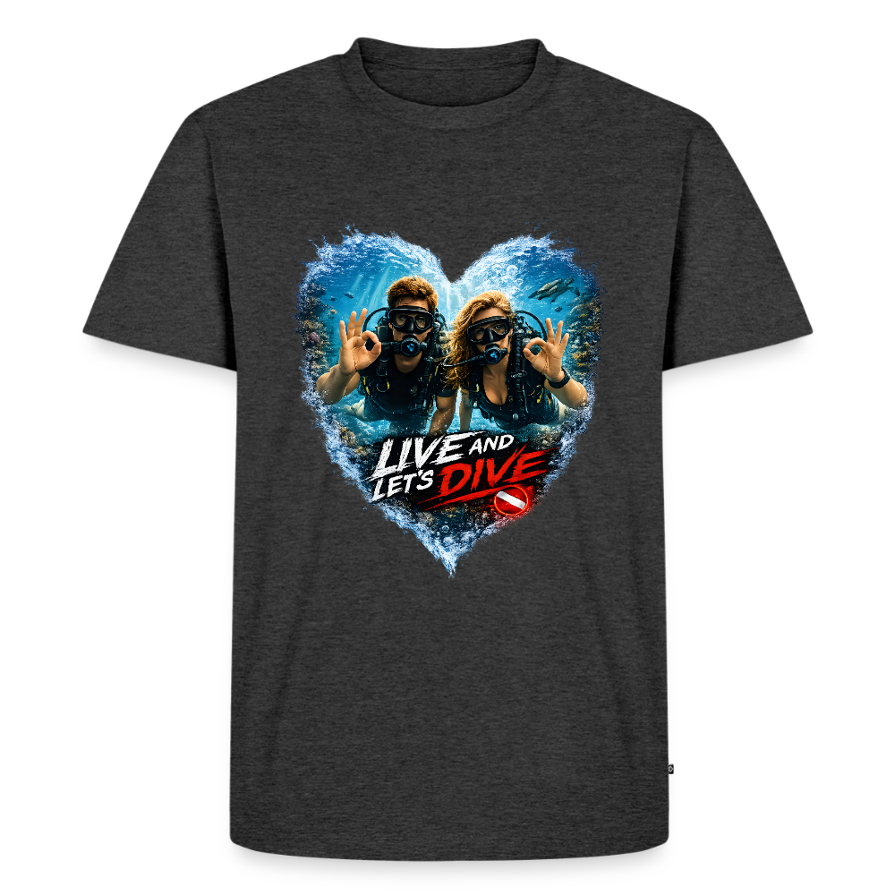 Live And Let's Dive Taucher Paar Herz | Männer Premium T-Shirt - Anthrazit meliert