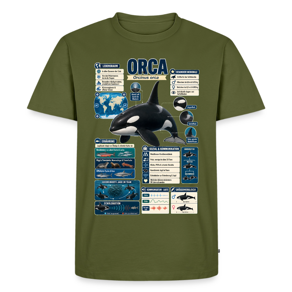 Orca Infografik – Faszinierende Fakten über den Schwertwal | Männer Premium T-Shirt - Khaki