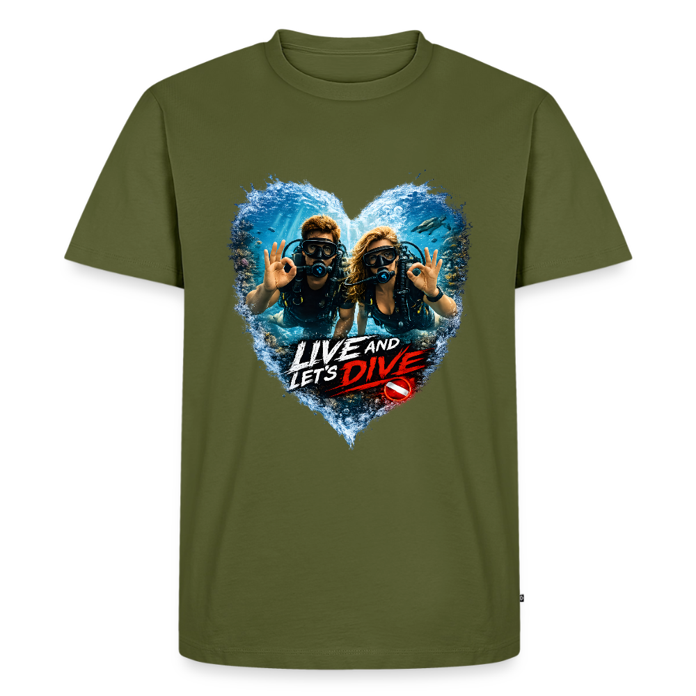 Live And Let's Dive Taucher Paar Herz | Männer Premium T-Shirt - Khaki