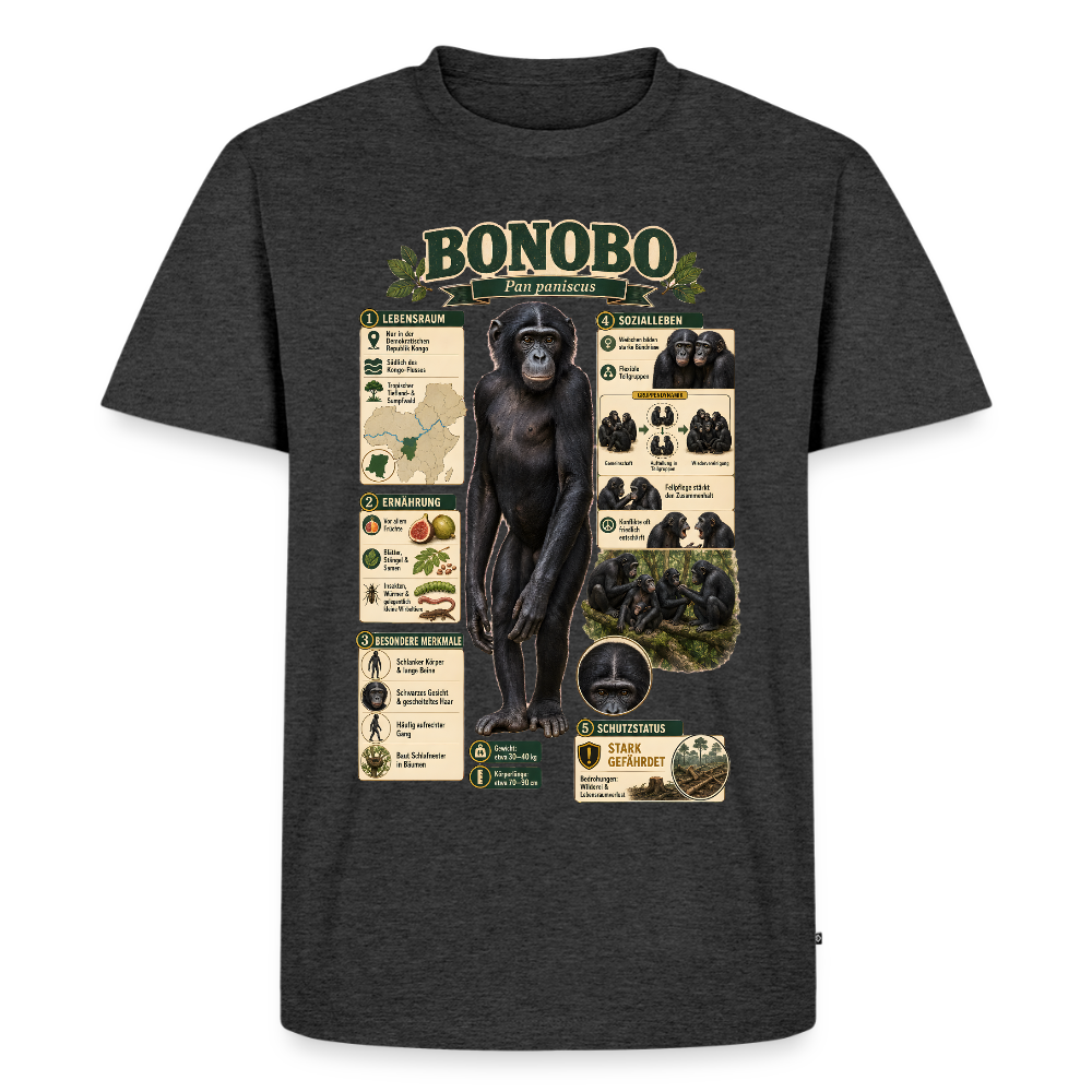 Bonobo Infografik – Faszinierende Fakten über unsere friedlichen Verwandten | Männer Premium T-Shirt - Anthrazit meliert