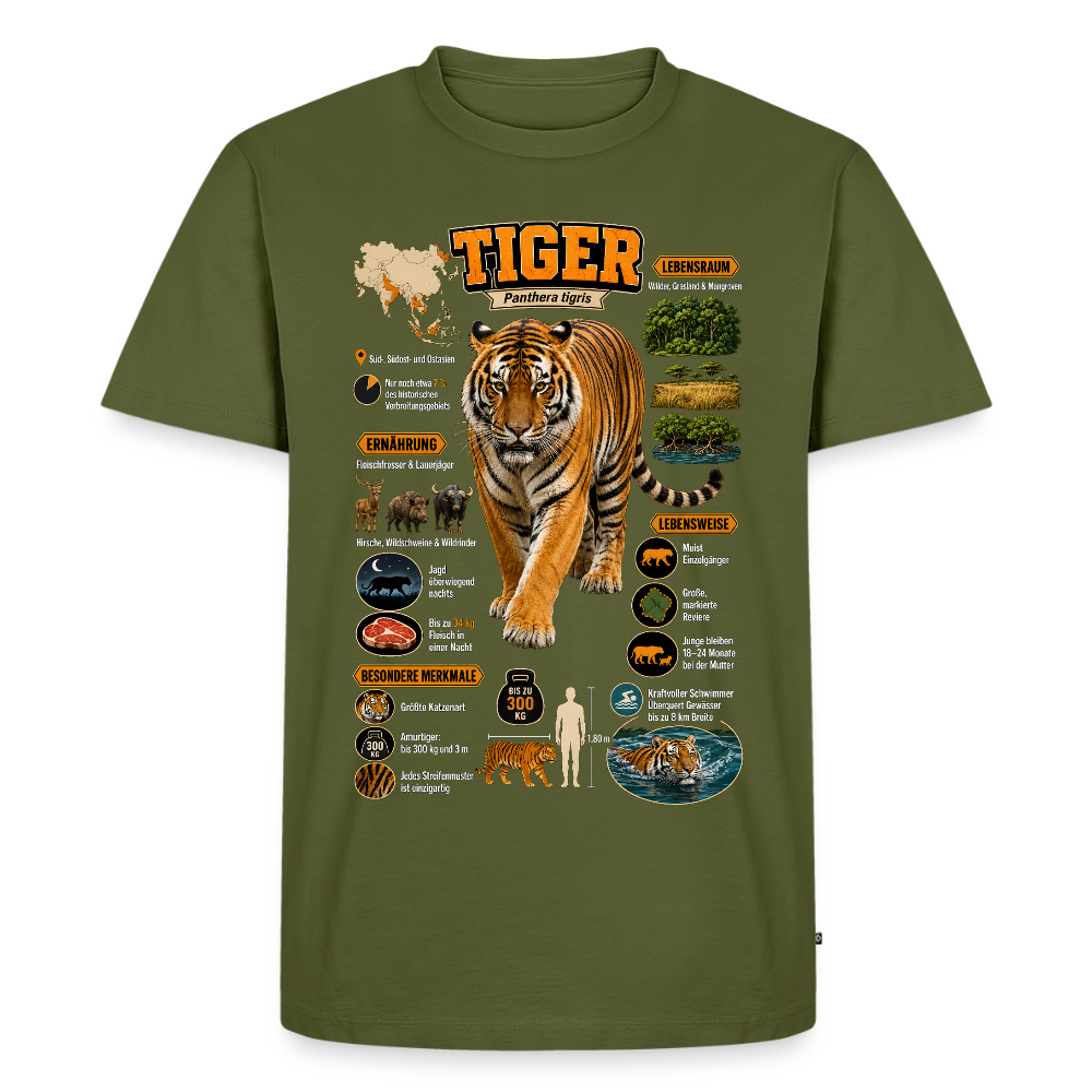 Tiger Infografik – Wissen über den König des Dschungels | Männer Premium T-Shirt - Khaki