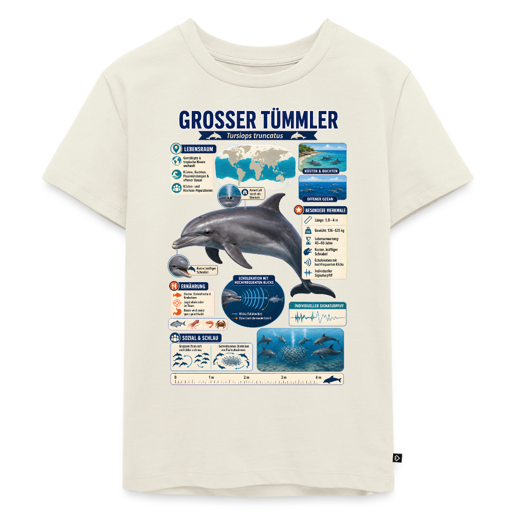 Großer Tümmler Infografik – Spannende Fakten über den intelligenten Delfin | Kinder Premium T-Shirt - Naturweiß
