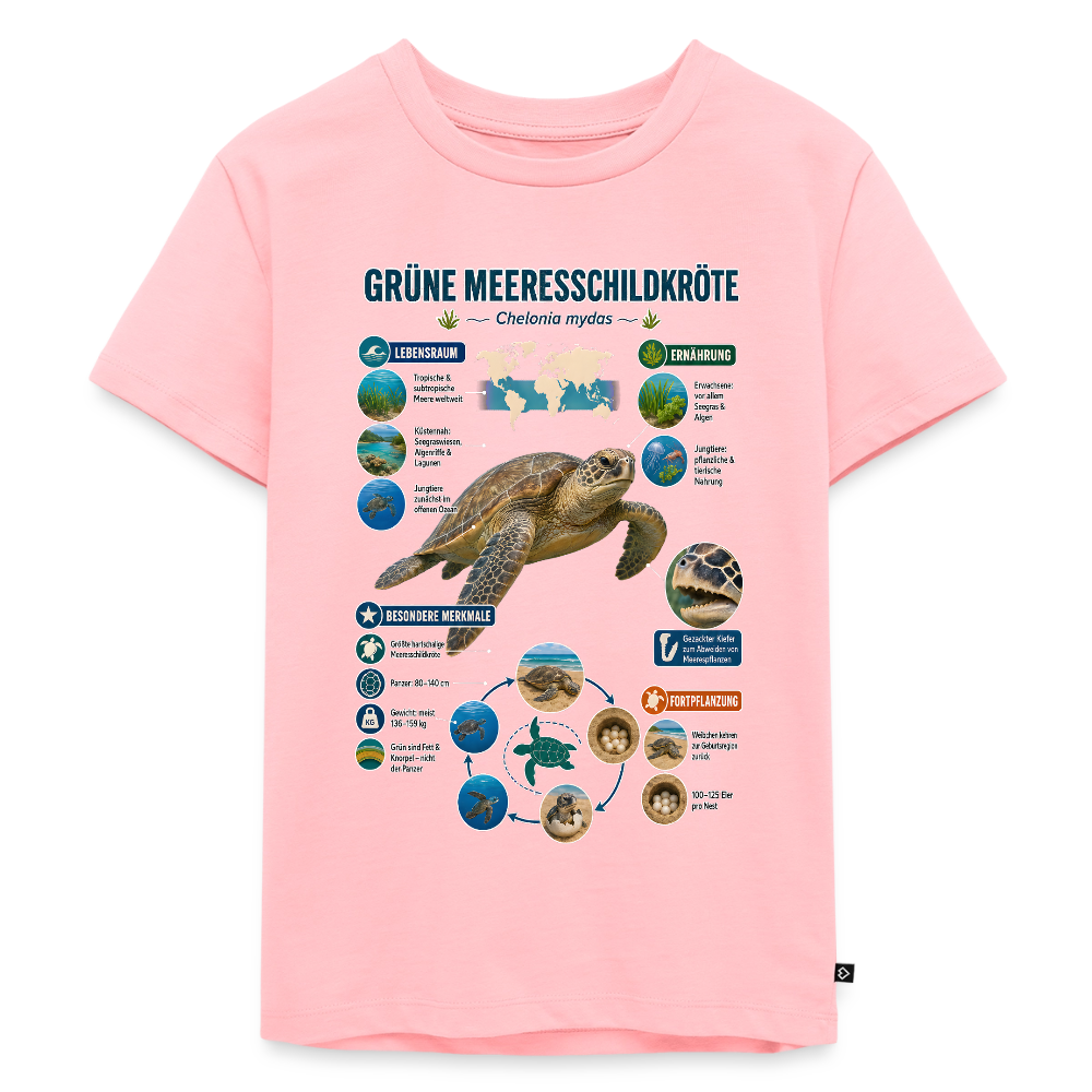 Grüne Meeresschildkröte Infografik – Faszinierende Fakten über den sanften Ozeanbewohner | Kinder Premium T-Shirt - Rosa