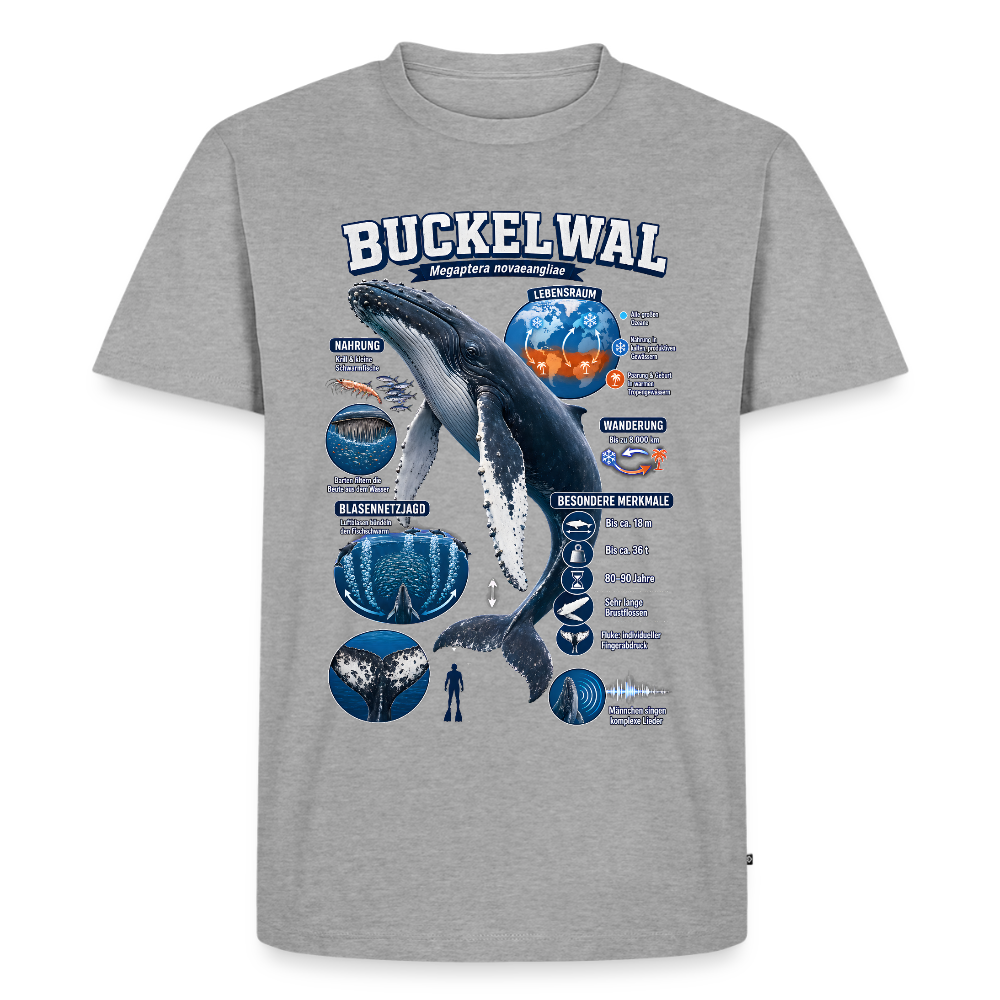 Buckelwal Infografik – Faszinierende Fakten über den Ozeanriesen | Männer Premium T-Shirt - Grau meliert