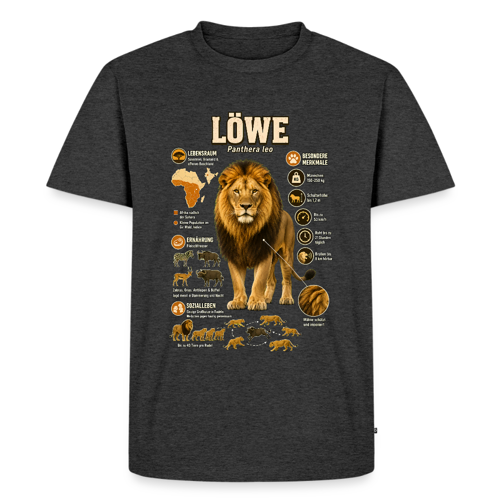Löwe – König der Savanne | Tier-Infografik | Men’s Premium T-Shirt - Anthrazit meliert