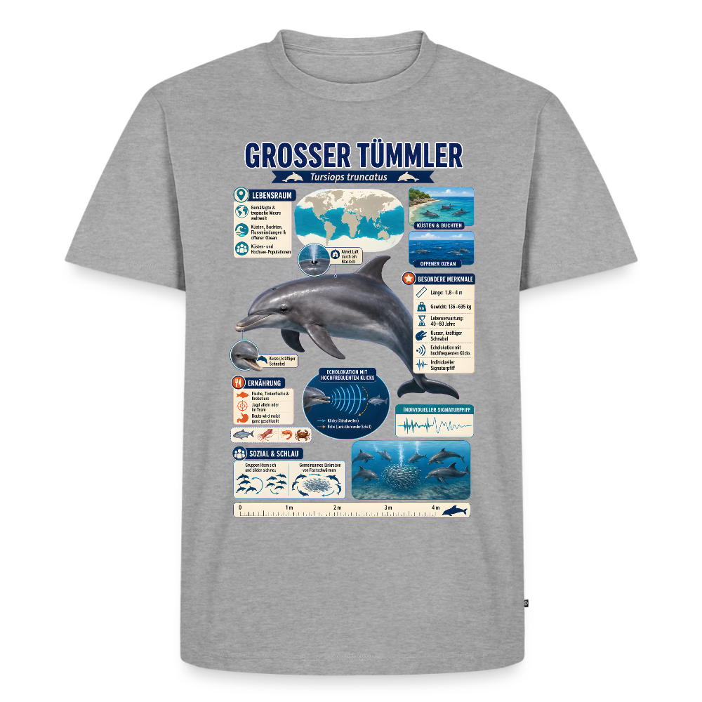 Großer Tümmler Infografik – Spannende Fakten über den intelligenten Delfin | Männer Premium T-Shirt - Grau meliert