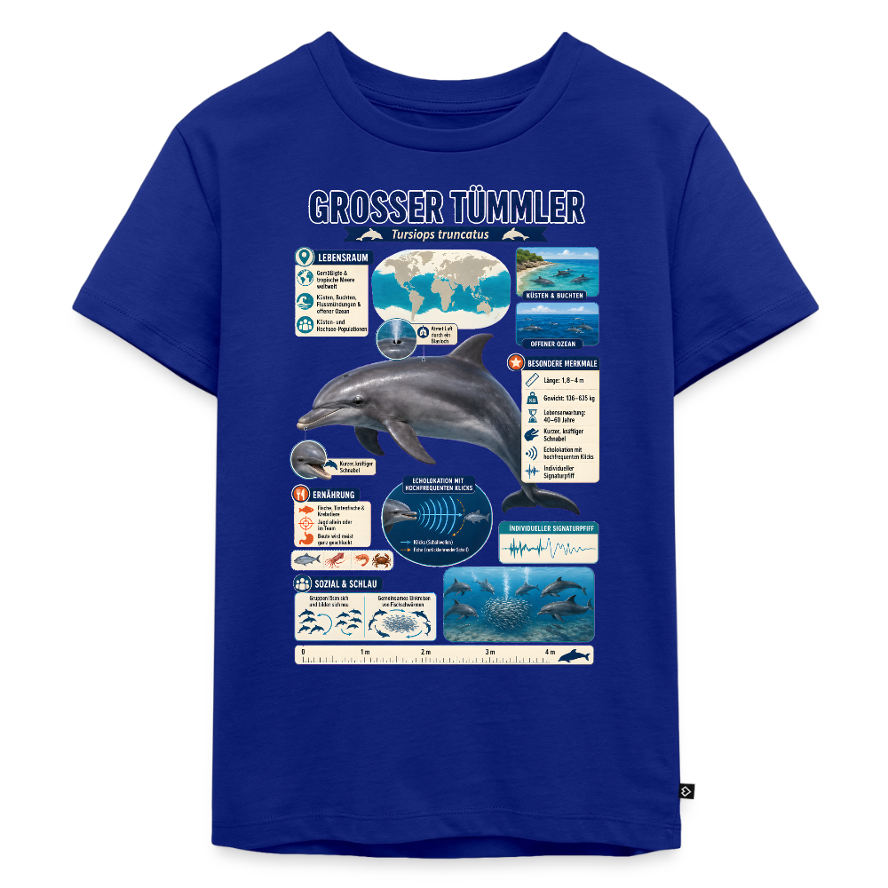 Großer Tümmler Infografik – Spannende Fakten über den intelligenten Delfin | Kinder Premium T-Shirt - Royalblau