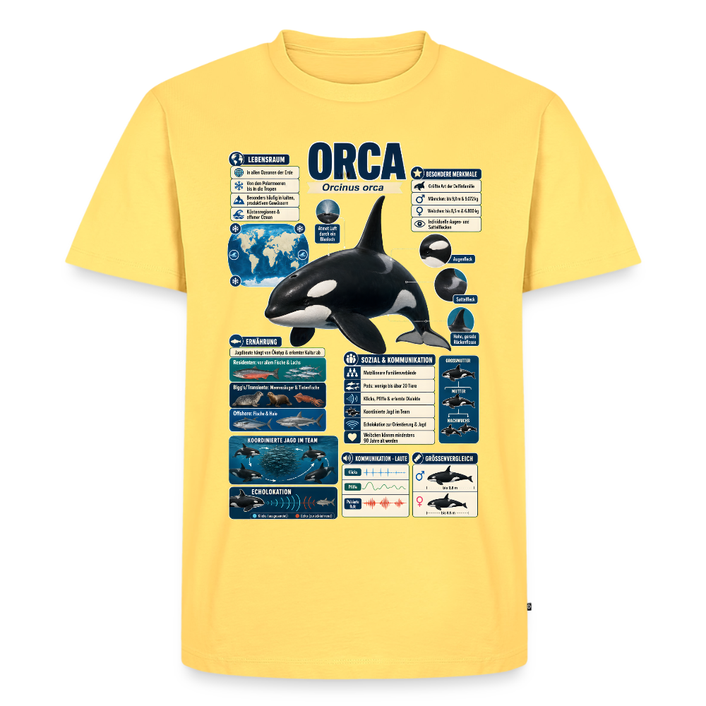 Orca Infografik – Faszinierende Fakten über den Schwertwal | Männer Premium T-Shirt - Pastellgelb
