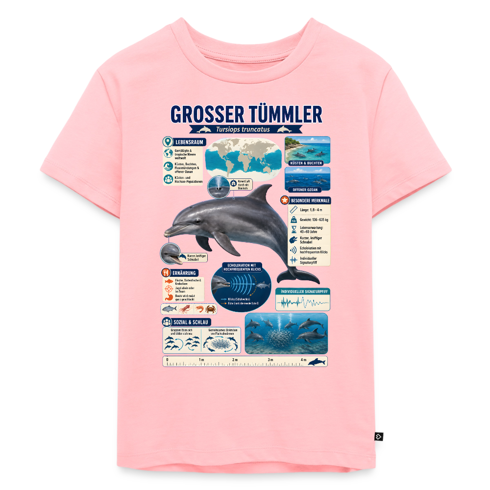 Großer Tümmler Infografik – Spannende Fakten über den intelligenten Delfin | Kinder Premium T-Shirt - Rosa