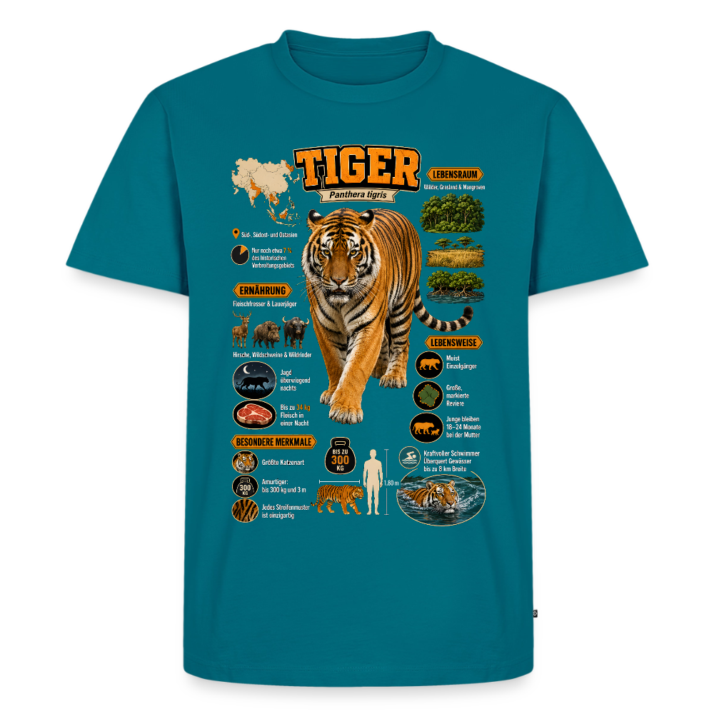 Tiger Infografik – Wissen über den König des Dschungels | Männer Premium T-Shirt - Petrol