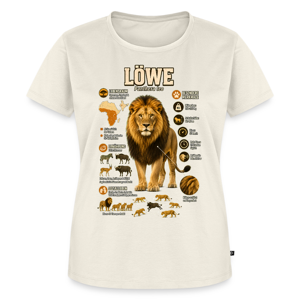 Löwe – König der Savanne | Tier-Infografik | Frauen Premium T-Shirt - Naturweiß