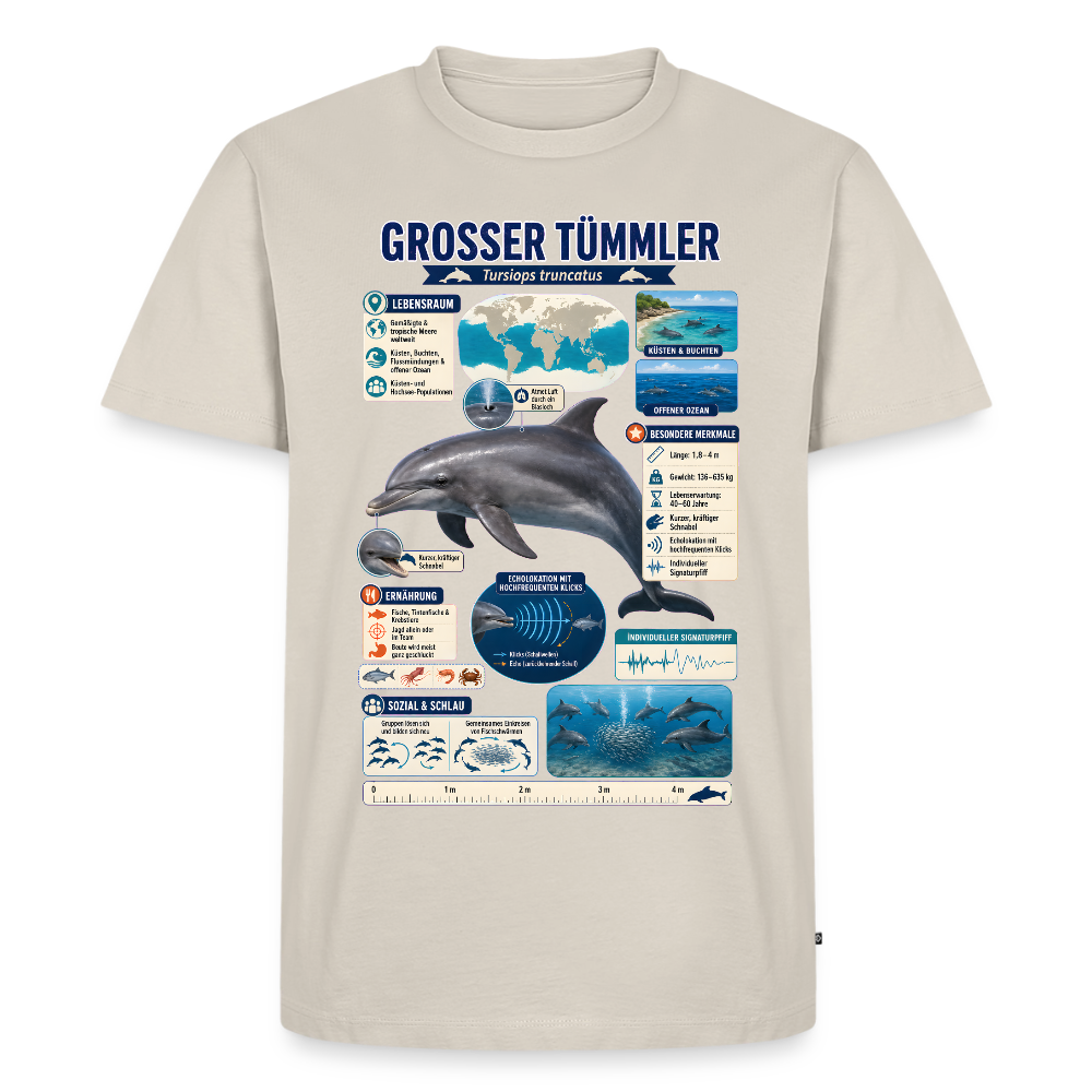 Großer Tümmler Infografik – Spannende Fakten über den intelligenten Delfin | Männer Premium T-Shirt - Beige