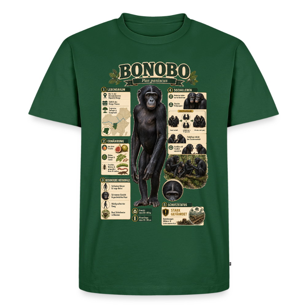 Bonobo Infografik – Faszinierende Fakten über unsere friedlichen Verwandten | Männer Premium T-Shirt - Flaschengrün