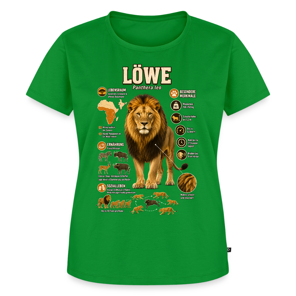 Löwe – König der Savanne | Tier-Infografik | Frauen Premium T-Shirt - Grün