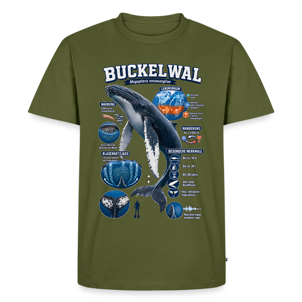 Buckelwal Infografik – Faszinierende Fakten über den Ozeanriesen | Männer Premium T-Shirt - Khaki
