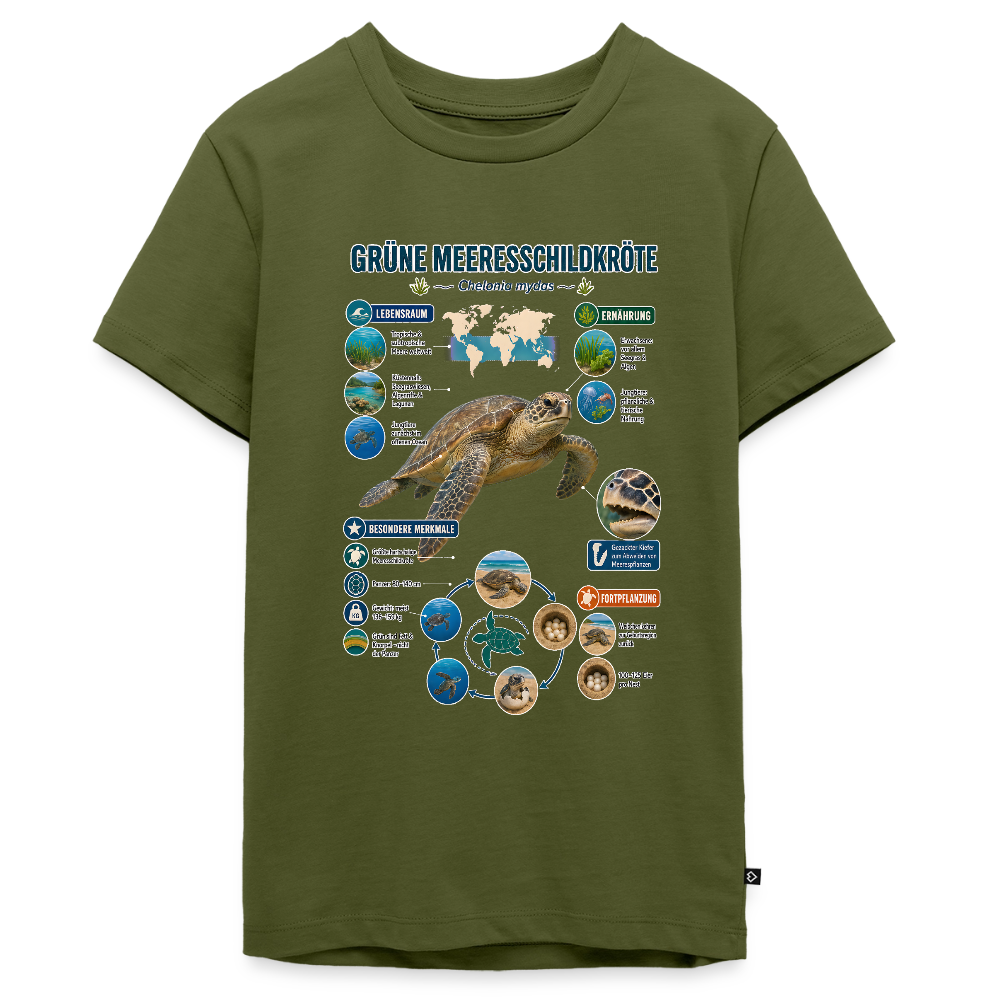 Grüne Meeresschildkröte Infografik – Faszinierende Fakten über den sanften Ozeanbewohner | Teenager Premium T-Shirt - Khaki